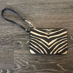 Coach Black and Tan Zebra Print Small Wristlet